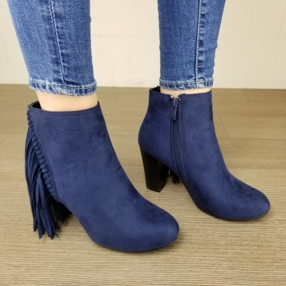 Navy Vegan Suede Apache Tassels Boots - Picture 6 of 7